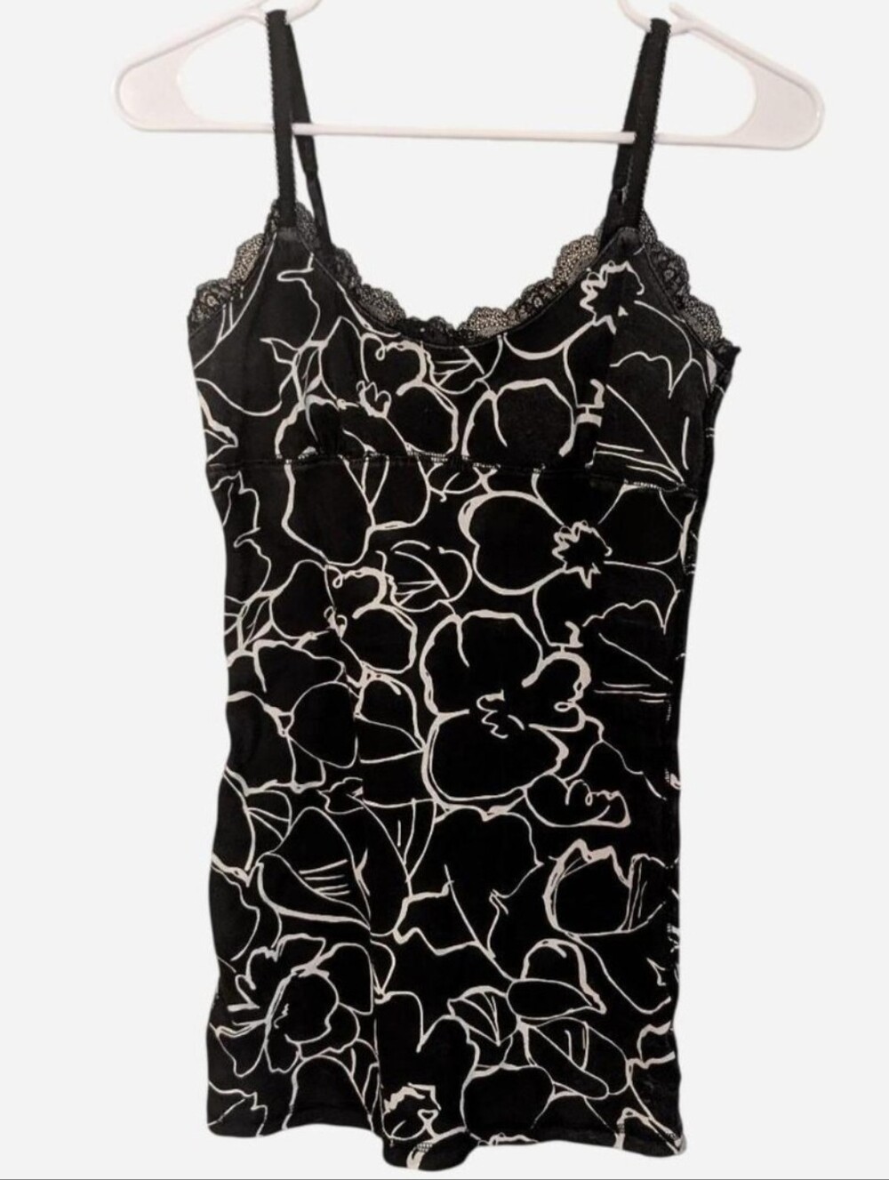 AE Black & White Floral Extra Long Cami With Lace, Y2K Style, Size Small